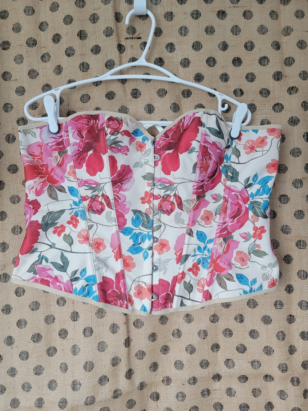 Floral Strapless Bustier Corset Top - Pink & Blue on White